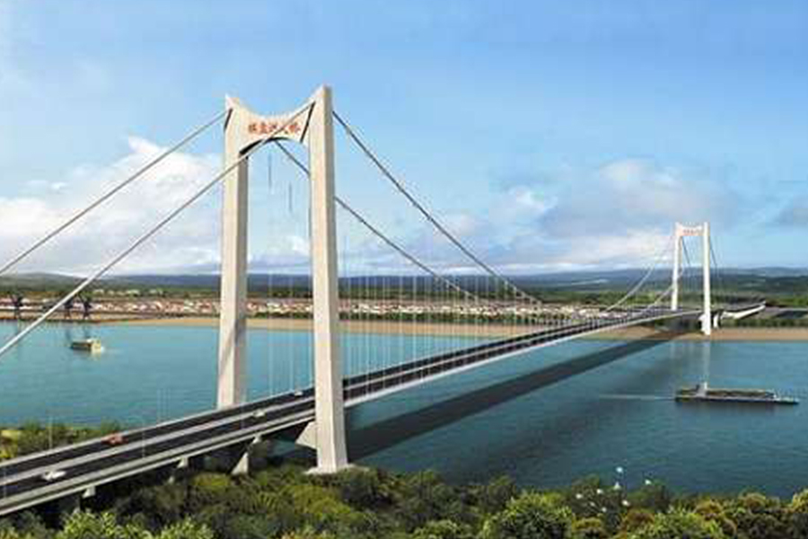 湖北棋盤洲長江公路大橋為地錨式懸索橋,主跨1038米。.jpg
